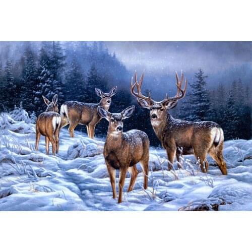 2021 Drop Shipping Embroidery Deers in the Snow Cross Stitch Kit Animals with 100% Cotton Floss & Free Shipping for Wall Decor