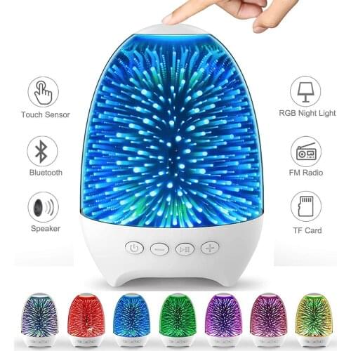 3D Fireworks Night Light USB Bluetooth Speaker 7 Color Touch Control LED Bedside Lamp for Kids Gift Room Rechargeable Table Lamp