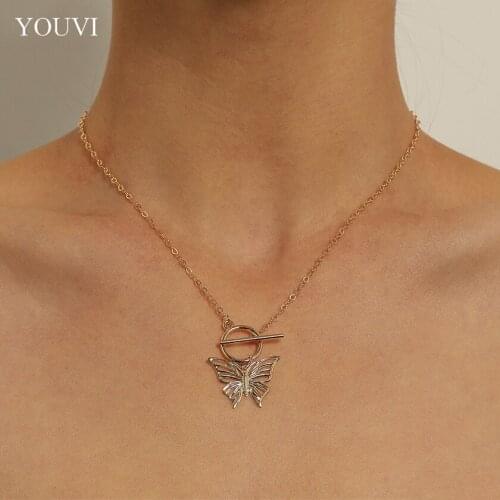 YOUVI 2021 New Fashion Goth Chain Necklace Women Collar Wedding Butterfly Toggle Clasp Circle Lariat Choker Necklaces Jewelry
