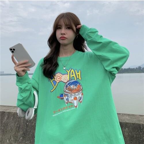 2021 summer new cartoon print long-sleeved T-shirt womens sweatshirt round neck hoodie college style