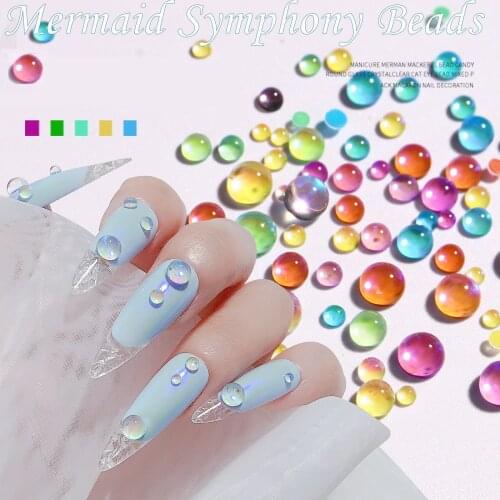 New Mermaid Illusion Pearl Aurora Transparent Crystal Nail Decoration DIY Nail Jewelry 300 PCS