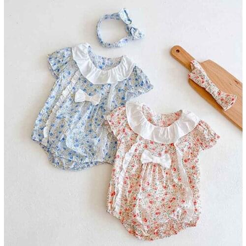 Summer New Round Neck Short-sleeved Floral Baby Romper Climbing Clothes Newborn Girl Clothes