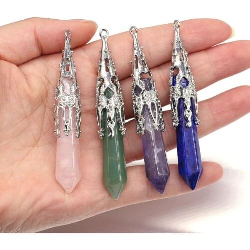 Natural Semi-precious Stone Pendant Hexagon Column Healing Point Pendants Charms for Jewelry Making DIY Necklace Amulet Gift