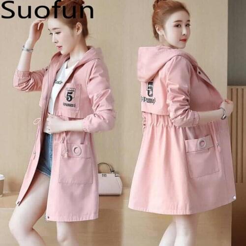 Casual Mid Length Windbreaker Sweet Womens Wear Autumn 2021 New Fashion Waist Down Slim Korean Loose Jacket Womens Coats