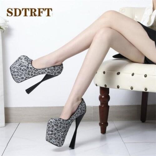 SDTRFT Gold wedding Pumps Sequins bridal shoes woman 19cm Ultra high thick heels single Party Stiletto US15 16 zapatos de mujer