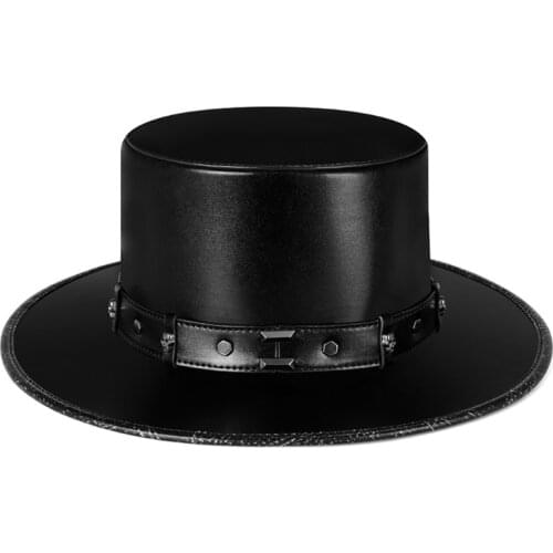 Steampunk Plague Doctor Hat PU Leather Black Flat Top Hat for Halloween Cosplay Costume Props N0PA