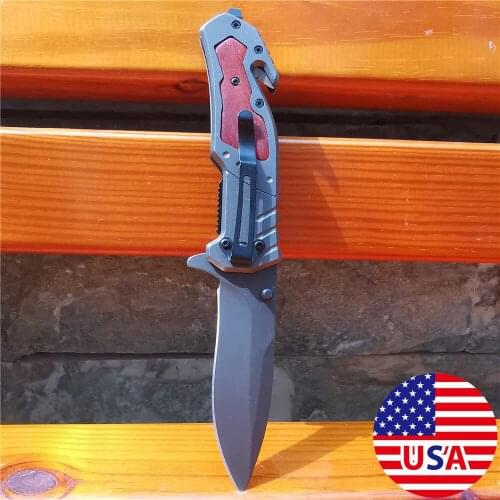 8CR15MOV Steel Military Folding Knife Portable Steel + Solid Wood Handle EDC Tactical Camping Survival Hunting Pocket Knives