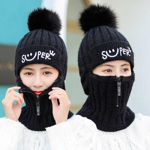 Warm Winter Beanies Knitted Hat Women Brand High Quality Winter Outdoor Cycling Windproof Ski Wool Fur Hat Hats Knitted Scarf