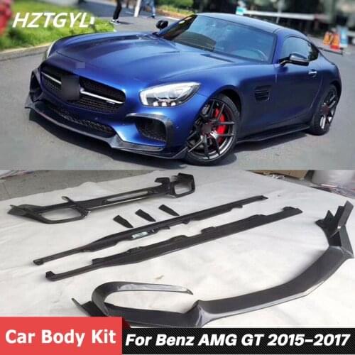 R Style Carbon Fiber Front Bumper Lip Rear Diffuser Side Skirts Extensions For Mercedes Benz AMG GT Tuning 2015-2017