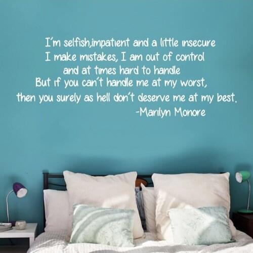 I'm Selfish Song Lyric Quote Wall Decal Marilyn Monroe Love Frase Wall Sticker Sexy Girl Inspirational Motivational Phrase