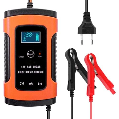 FOXSUR LCD Display 12V 20Ah 60Ah 100Ah Lead Acid Battery Charger UPS Motorcycle & Car Battery Charger Pulse Repair Charger red