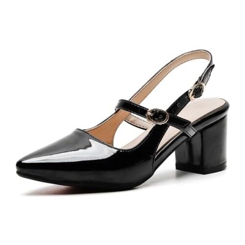 Big Size 11 12 13 14 ladies high heels women shoes woman pumps Tip-tipped buckle square heel single shoe with Baotou