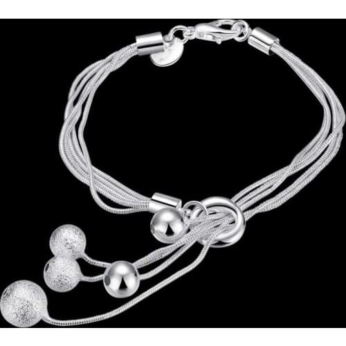 Hot Fashion 925 Sterling Silver Five Round Ball Bracelet for Women Jewelry Snake Chain Bracelets