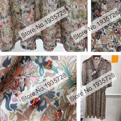 Ladies Floral Printed Short Dress Features Beading Applique & V Neck With Ties