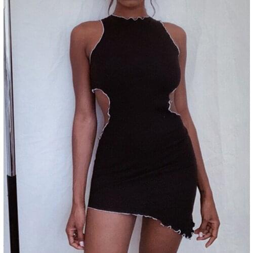 Goth Elegant Vintage Sexy Mini Dress 2021Summer Hollow Out Casual O-Neck Sleeveless Bodycon Dresses Streetwear Club Y2K Clothes