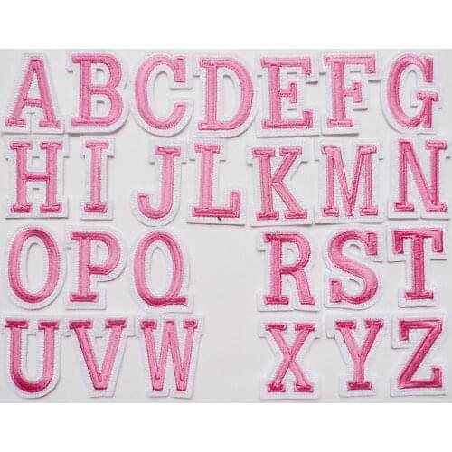 1Pcs Pink Color A-Z Alphabet Letter Mixed Patches Embroidered For Clothing Badges Paste For Clothes Bag Pants Shoe Hat Sewing