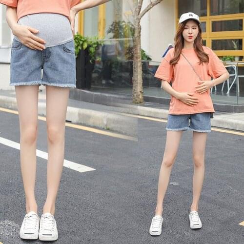 2019 non-elastic fashion denim maternity shorts summer explosion models pants wear denim pregnancy stomach lift shorts