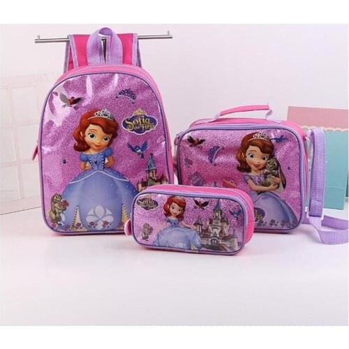 3pcs princess Disney children backpack lunch Elsa bag pencil cartoon case Frozen handbag girl boy gift bag for school student