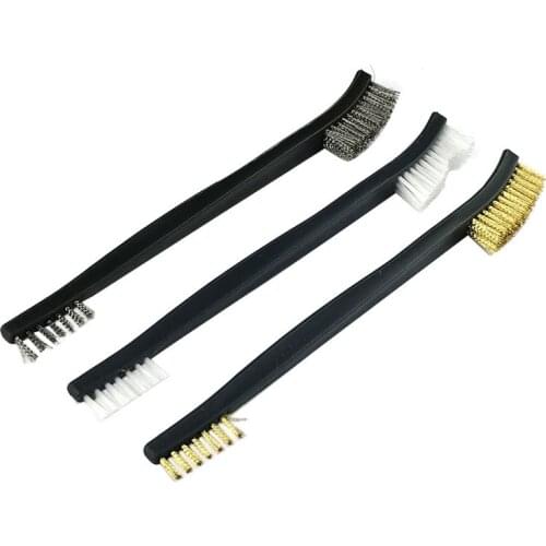 3 pcs Mini Wire Brush Set Steel Brass Nylon Polishing Grinder Fitter Machine Cleaning Polishing Detail Metal Rust Brush