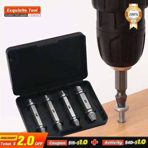 4pcs HSS Double Side Drill Out Damaged Screw Extractor Bits Set Guide Wood Broken Speed Out Easy Bolt Stud Stripped Removal Tool