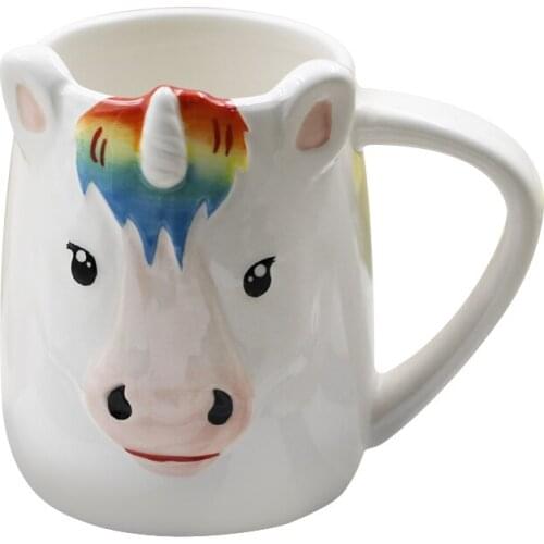 450ml 3D Hand Painted Unicorn Ceramic Milk Mug Creativity Cute Alpaca Coffee Cup With Handle Unicorn Gift Free Shipping