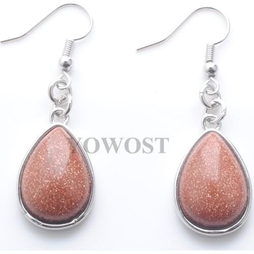 5Pairs Women Drop Earrings Natural Golden Sand Gem Stone Teardrop Bead Reiki Healing Earrings Bohemian Jewelry QR3175
