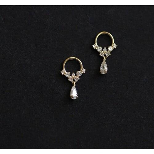 925 Sterling Silver Plated 14K Gold Shining Zircon French Elegant Vintage Luxury Wedding Stud Earrings Jewelry for Women Gift