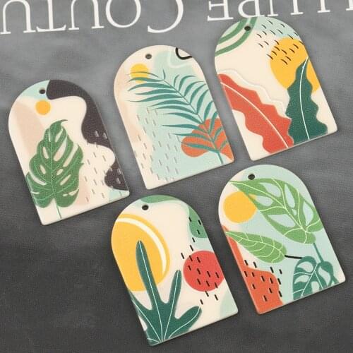 HAOSAW 6Pcs 27*40MM Jewelry Accessories/Plant Shapes/DIY Charms/Painting Effect/Hand Made/Pendant/Earrings Findings & Components