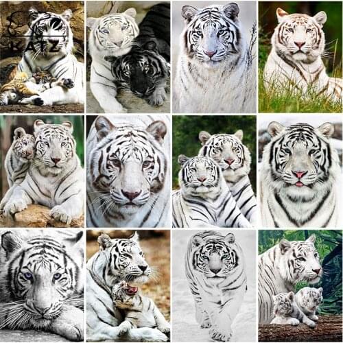 Diamond Painting Tiger Animal Embroidery Crossing Diy Zoo Diamond Mosaic Art White Tiger Portrait Cross Stitch Home Decoration