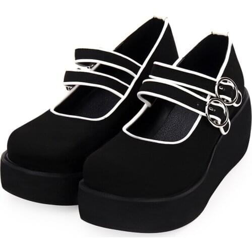 Angelic imprint New Arrival Punk Lolita style flock Leather Women High Heel Chunky Heel shoes size 35-46 9633