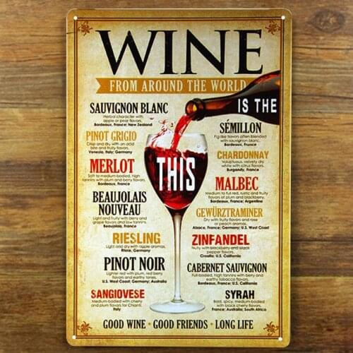Free shipping A variety of wine names retro Metal Poster Tin Sign for Home Bar Pub wall decoration ,30x20cm