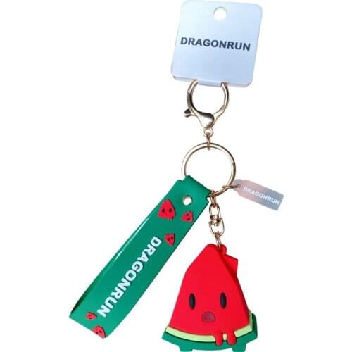 Cartoon Watermelon Durian Keychain Creative Cute Silicone Fruit Model Bag Pendant Car Key Couples Charm Accessories Keyring New