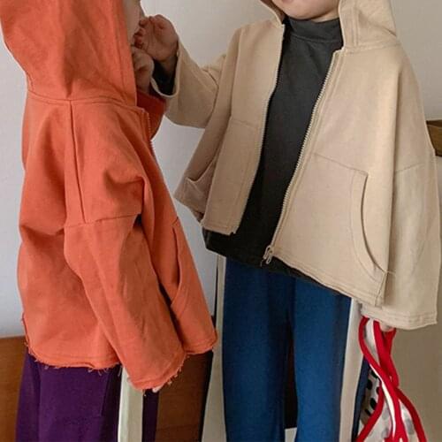 Childrens Korean autumn new coat loose casual Cotton Sweater hooded zipper cardigan kids coat girls fall clothes