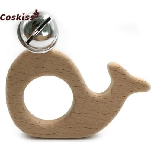 Baby Teether Bells Beech Wooden Whale Natural Handmade Wooden Teether DIY Eco-Friendly Safe Newborns Enlightenment Toys
