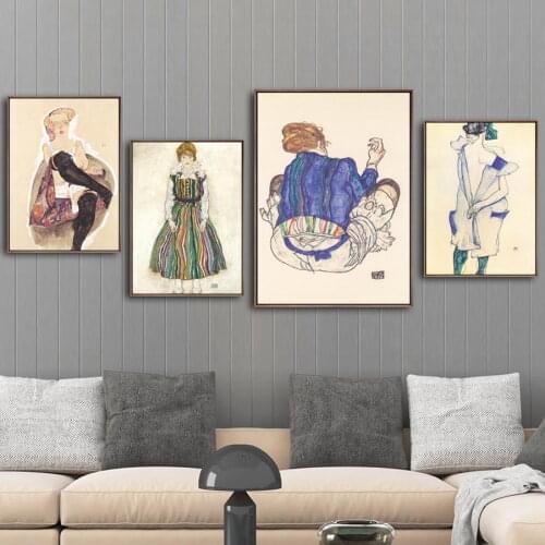 Home Decor Painting Wall Art Prints Canvas Austrian Egon Schiele Pictures Modular Watercolor Nordic Style Poster For Living Room
