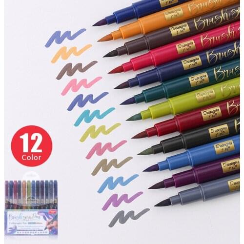 Art Markers 12 Colors Calligraphy Pen Hand Lettering Brush Refill Lettering Pens For Artist Manga Markers Art Supplies School