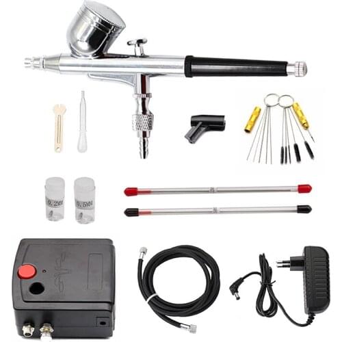Mini Dual Action Airbrush Compressor Set For Nails Kit Modeller Spray Airbrush Gun Cake Decoration with 0.2 0.5mm nozzle