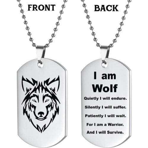 Stainless steel wolf head wolf mens pendant necklace double-sided lettering army dog tag keychain подвеска на шею chain kpop