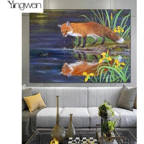 DIY 5D Diamond Painting Full Kits Fox Beads Embroidery Pictures Mosaic Yellow Flowers Rhinestones Cross Stitch Art Wall Sticker