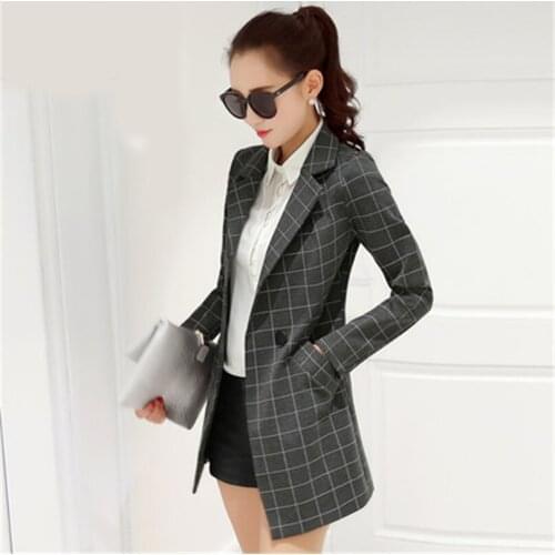 Spring and autumn new large size womens Korean Slim long paragraph small suit female long-sleeved plaid casual suit female coat