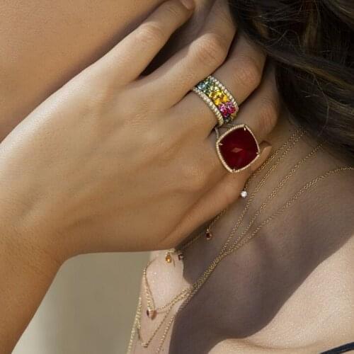 2021 New arrived gold filled micro pave colorful cubic zirconia cz engagement ring rainbow cubic zirconia wedding rings Jewelry