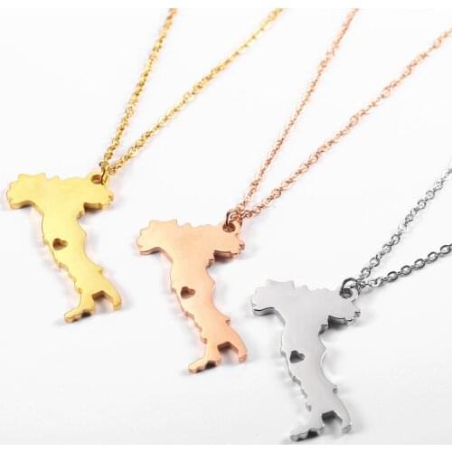 Italian Geography Map Pendant Necklace Stainless Steel Brief Gold Clavicle Chocker Necklace Jewelry