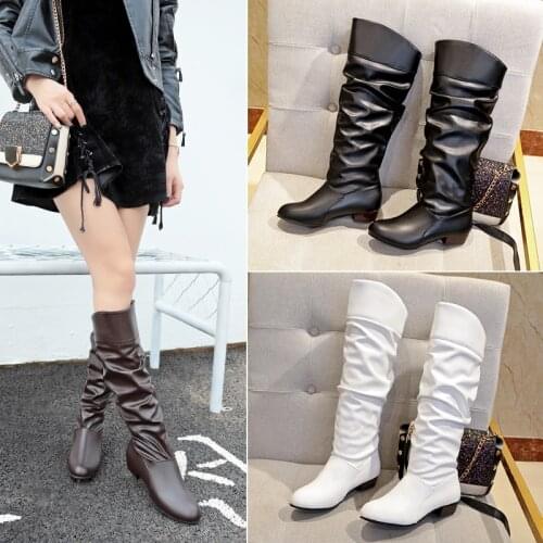 Plus size 34-43 fashion new arrival Winter Mid-Calf Women Boots Black White Brown flats heels half boots autumn Snow shoes