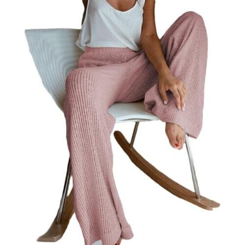 Casual Women Pants High Waist Solid Color Women Trousers Autumn Straight Wide Leg Knitted Pants Women Clothing Street wear