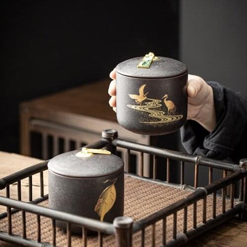 Retro Tea Caddy Ceramics Puer Tea Tea Storage Box Tea Jar Candy Jar Container Storage Box for Home Use Small Storage Chests