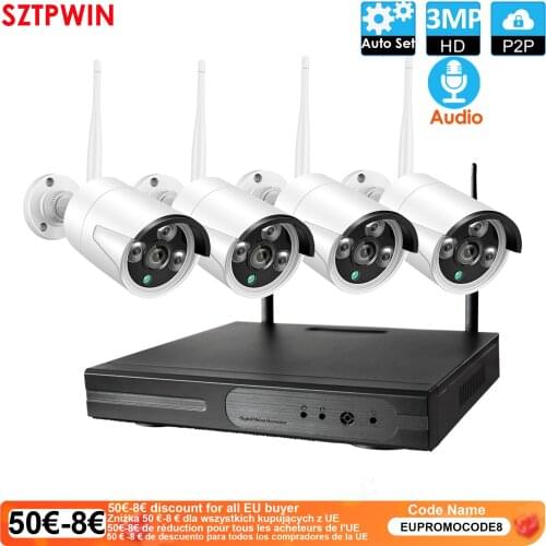 4CH 1080P HD Audio Wireless NVR Kit P2P 720P Indoor Outdoor IR Night Vision Security 4pcs 1.0MP Audio IP Camera WIFI CCTV System