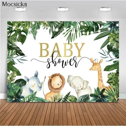 Mocsicka Baby Shower Background Tropical Jungle Animal Decoration Style Child Portrait Photo Background Photography Studio