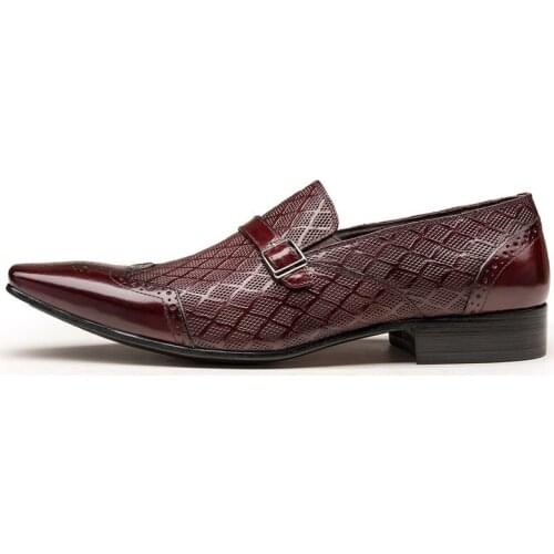 Wing Tip Men Formal Shoes Dress Shoes Slip On Pointed Toe Oxfords Work Shoes Business Shoes Male Fashion Buckle Big Footwear