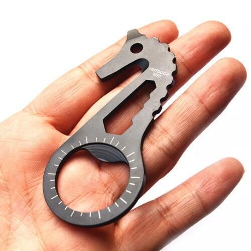 YOUGLE EDC Portable Keychain Bottle Opener Screwdriver Wrench Protractor Rope Cutter