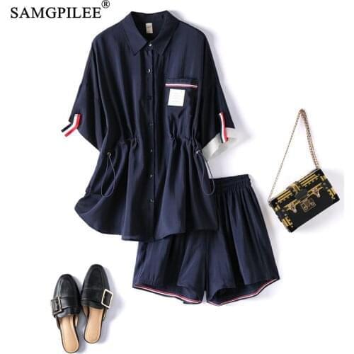 Plus Size Summer Clothes For Women Korean Short Sleeve Casual Single Breast Turn-down Collar Elastic Waist Mini Shorts Sets 4XL